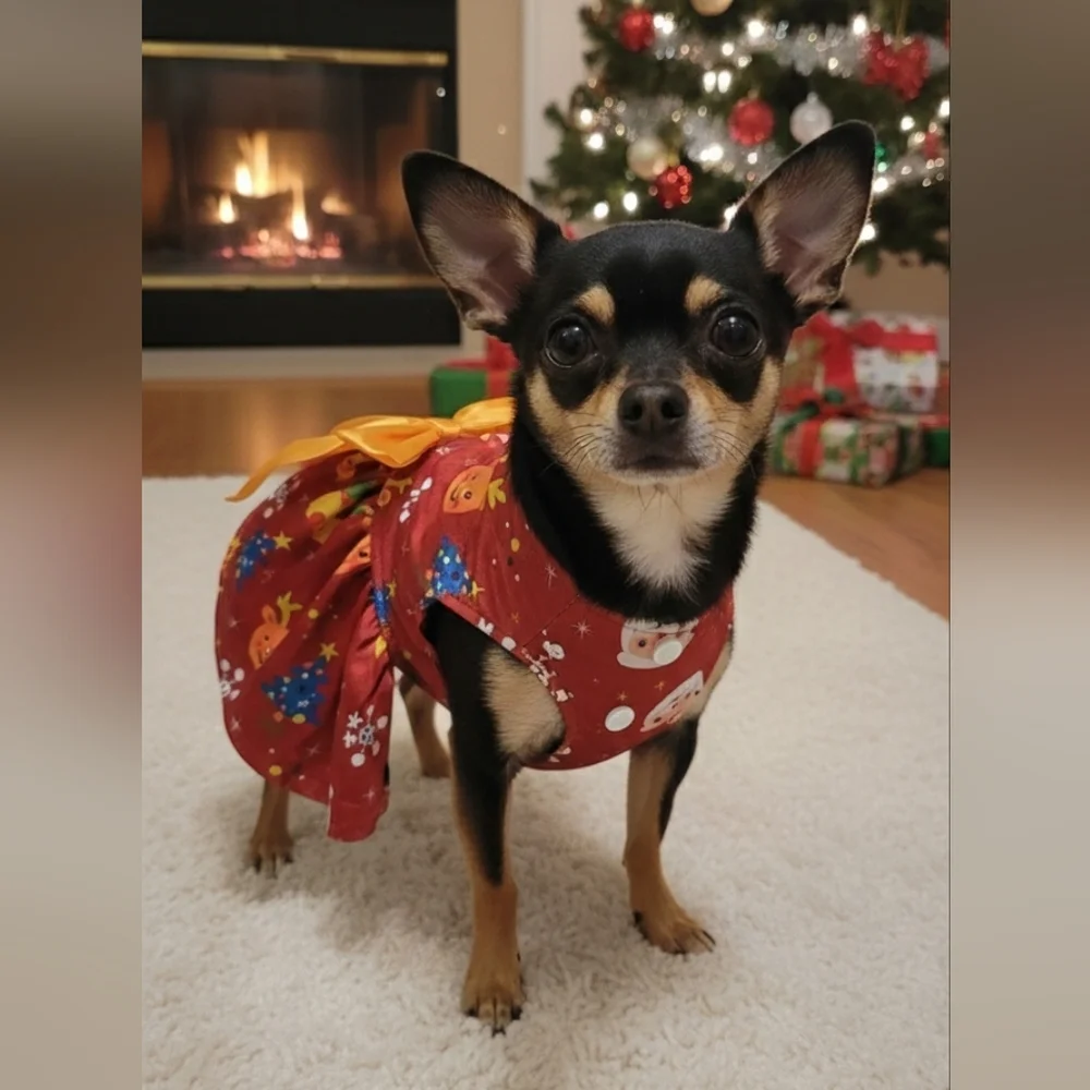 Red Christmas Theme Dog/Pet Dress Costume w/ A Bow Size Medium- NWOT